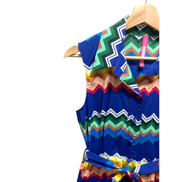 Plenty By Tracy Reese Amy Chevron Print Dress Blue Size 6 Coastal Pride #Boho - Picture 11 of 15